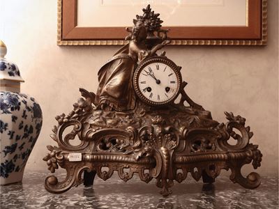 Orologio da Camino in Metallo Patinato