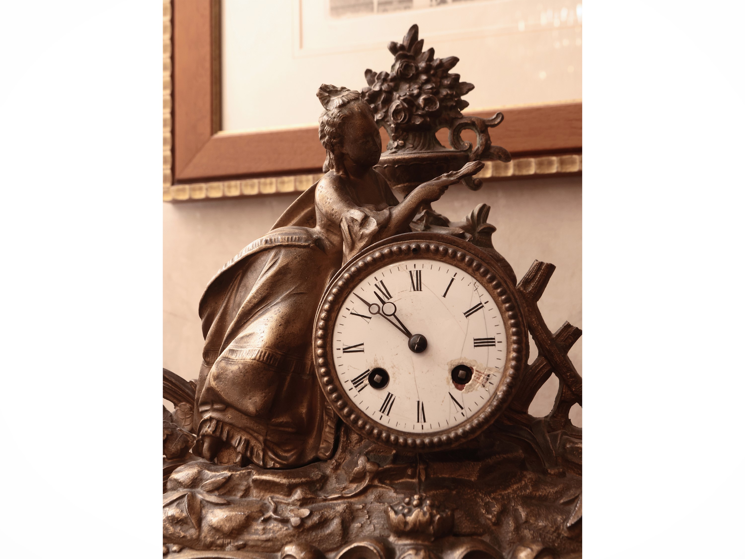 Orologio da Camino in Metallo Patinato