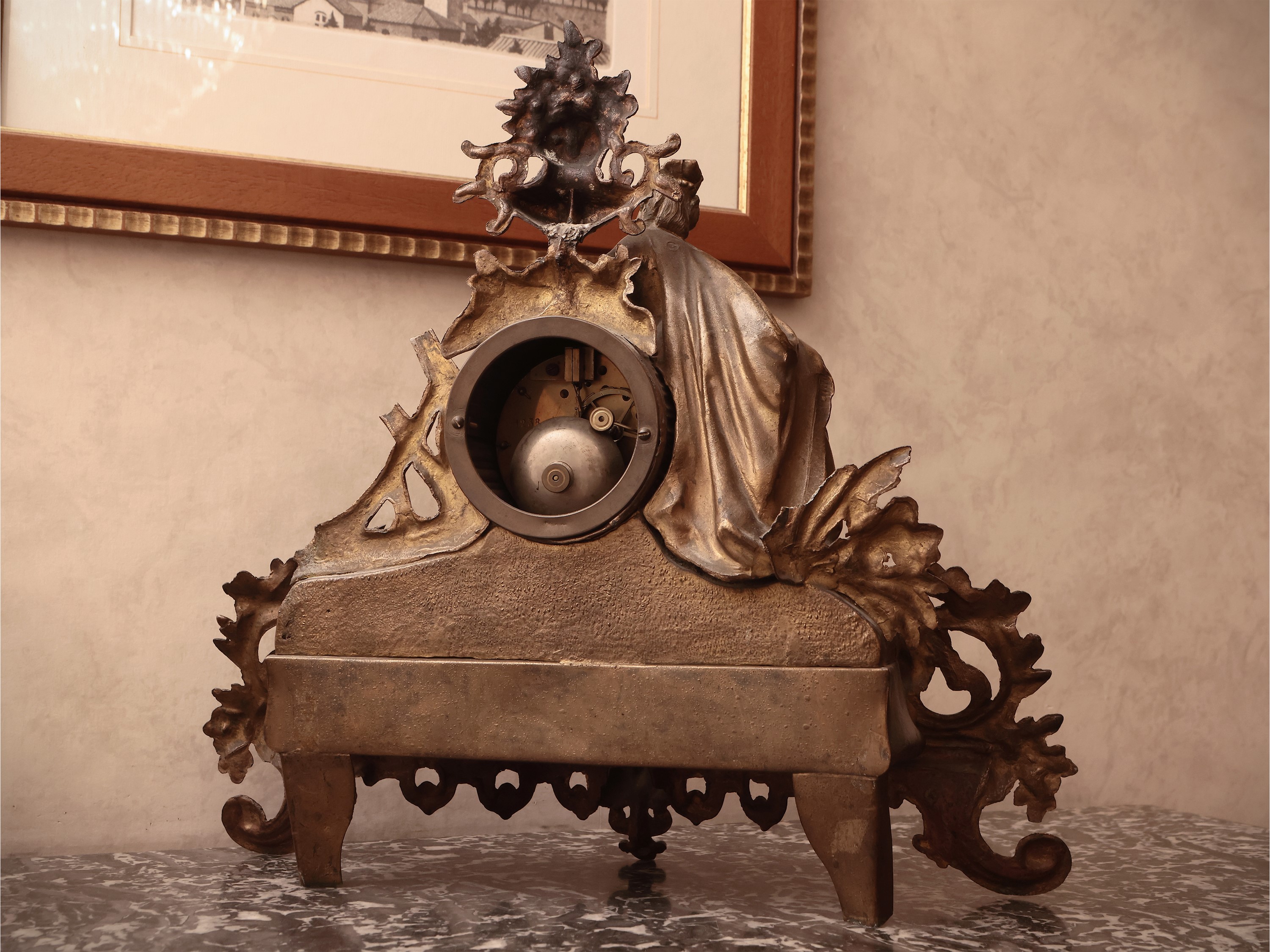 Orologio da Camino in Metallo Patinato