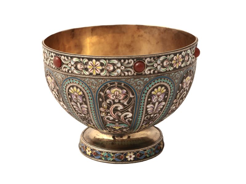 Bratina in argento vermeil e smalti cloisonné, Pavel Sazikov