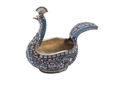 Grande Kovsh in Argento Vermeil e Smalti Cloisonné, Mitrofan Piudin
