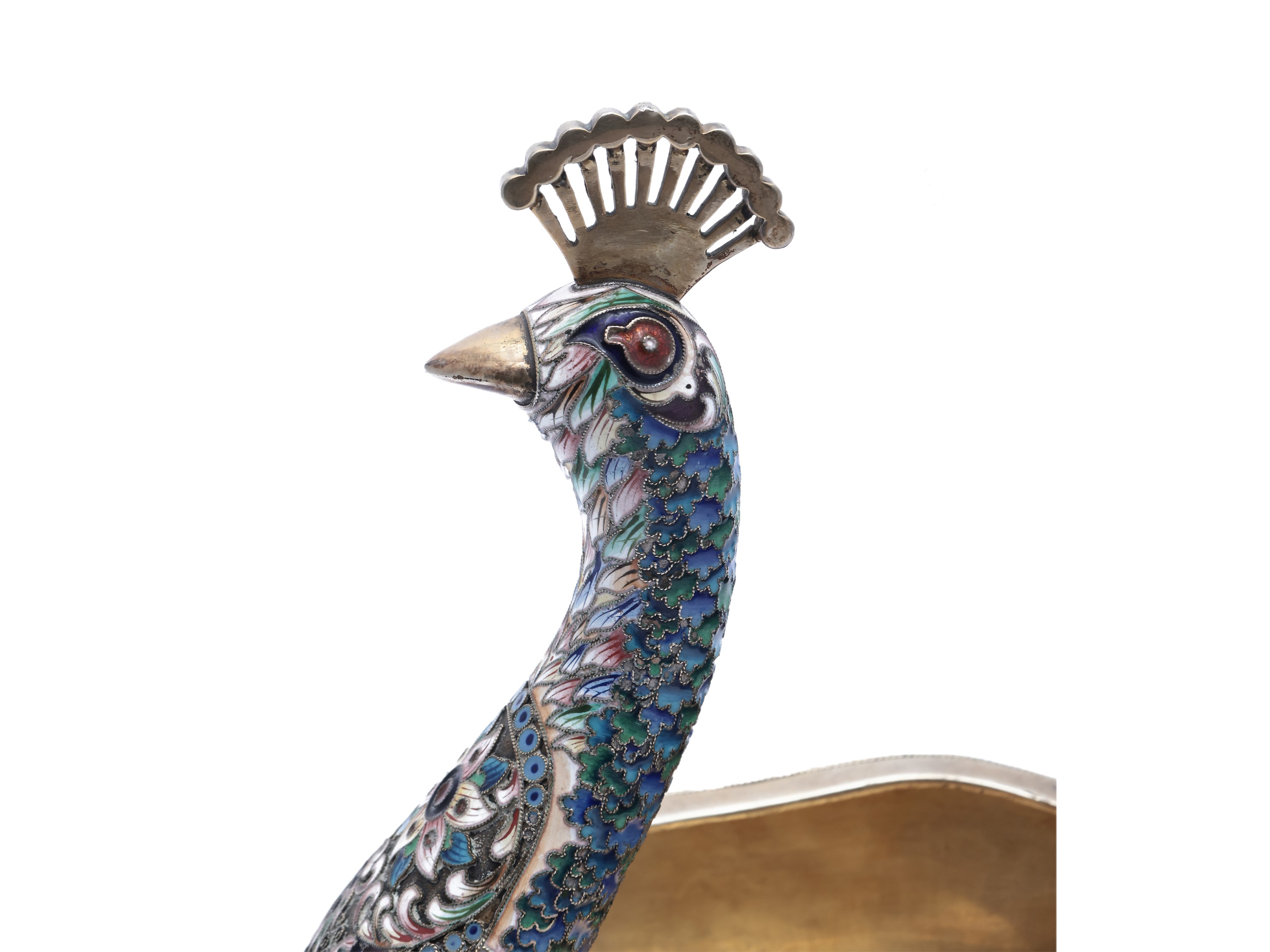 Grande Kovsh in Argento Vermeil e Smalti Cloisonné, Mitrofan Piudin