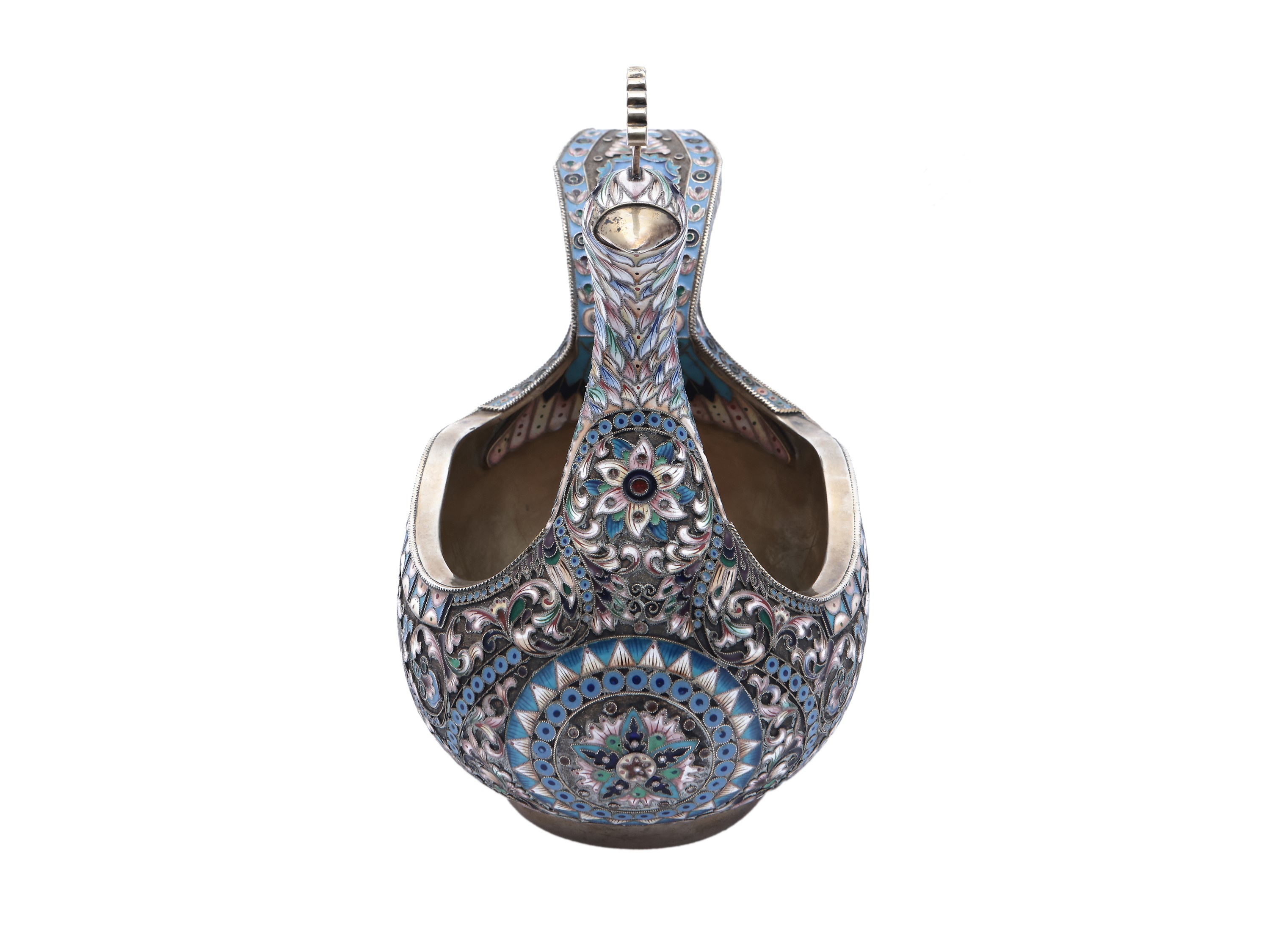 Grande Kovsh in Argento Vermeil e Smalti Cloisonné, Mitrofan Piudin