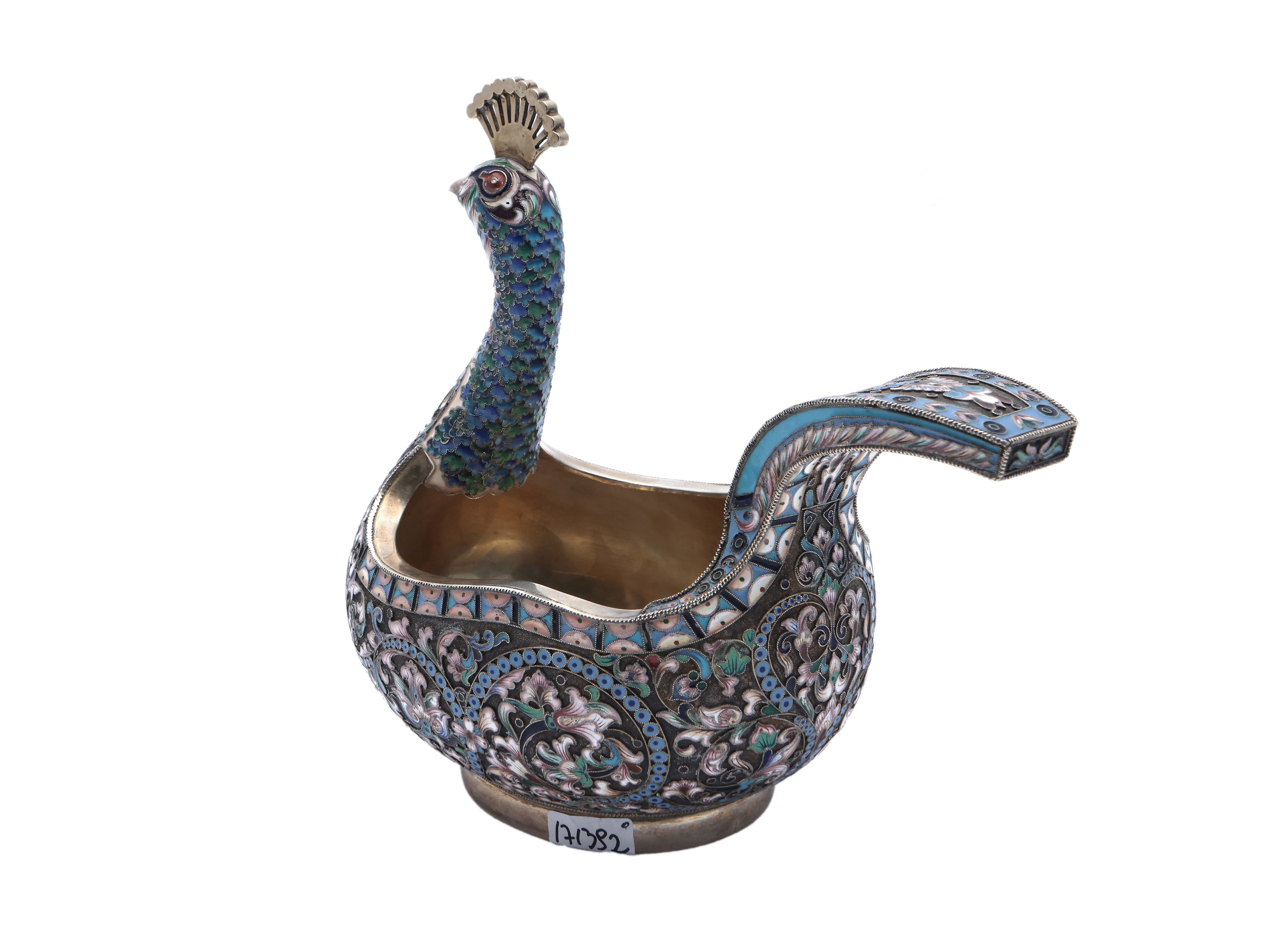 Grande Kovsh in Argento Vermeil e Smalti Cloisonné, Mitrofan Piudin