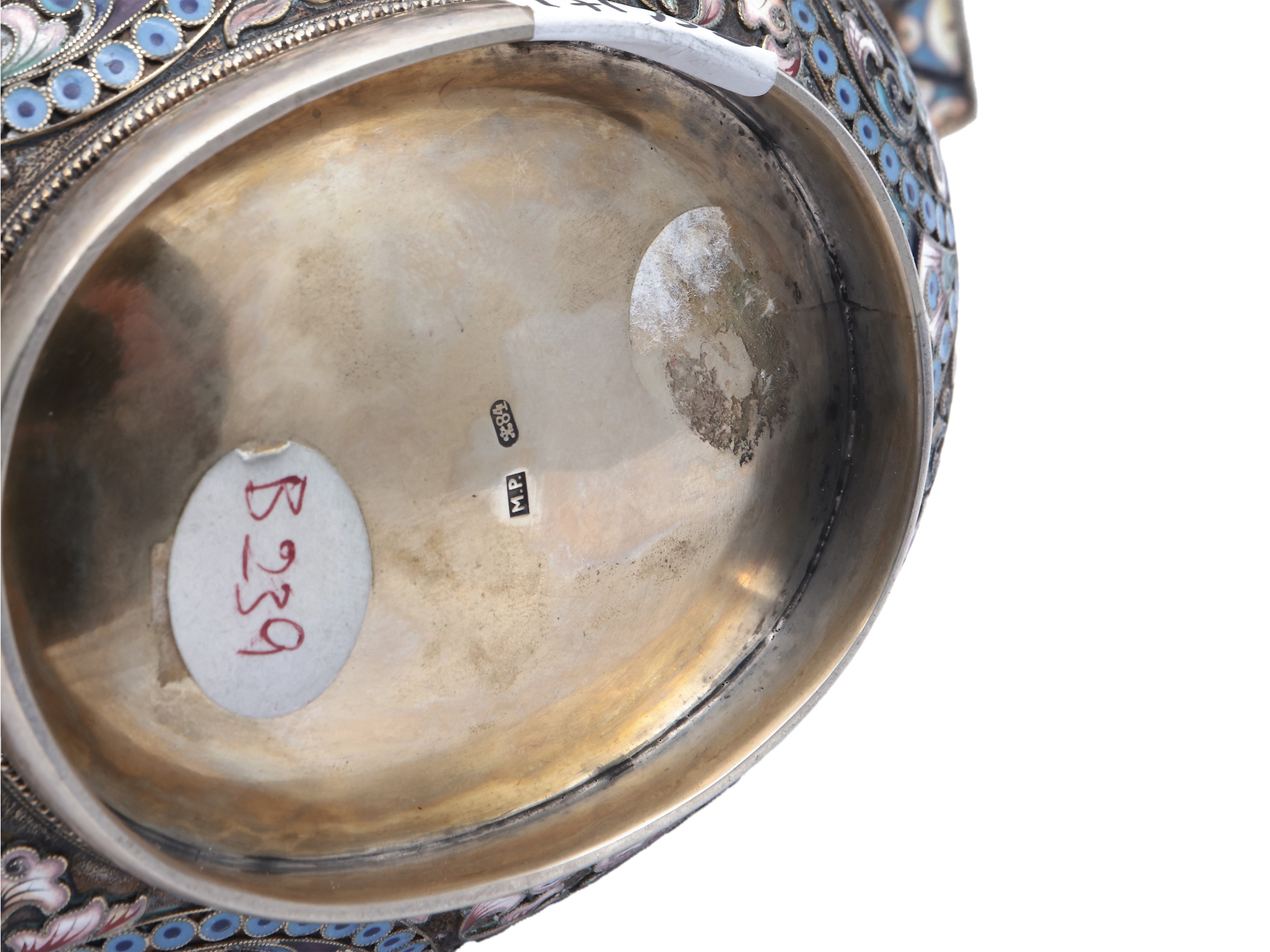 Grande Kovsh in Argento Vermeil e Smalti Cloisonné, Mitrofan Piudin