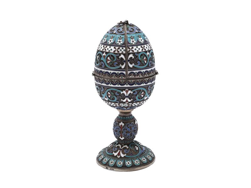 Uovo di Pasqua in Argento Vermeil e Smalti Clisonné, Grigory Sbetnayev