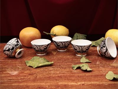 Serie di Cinque Coppette da Aperitivo in Ceramica Snmaltata