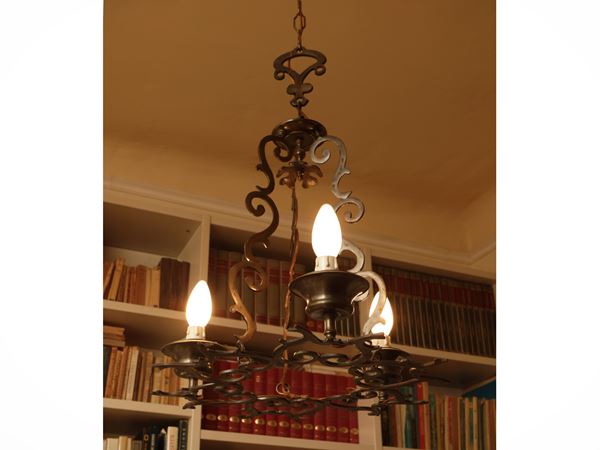 Small glossy metal chandelier