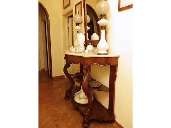 Console with walnut mirror