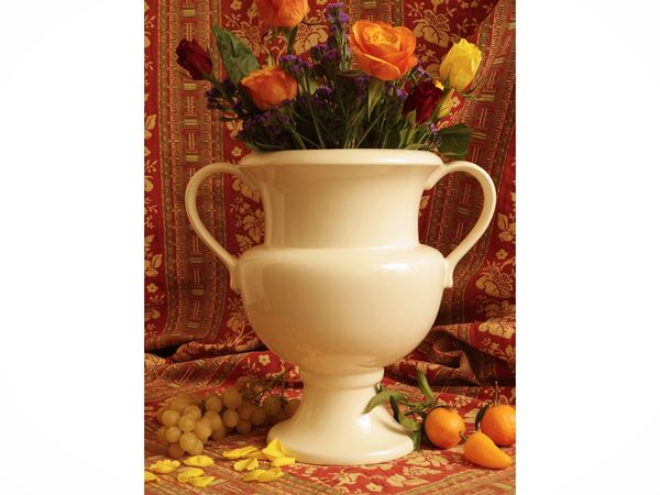 Large white ceramic amphora vase
