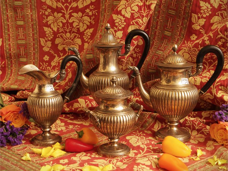 Servizio da tè e caffè in argento, Pampaloni Firenze