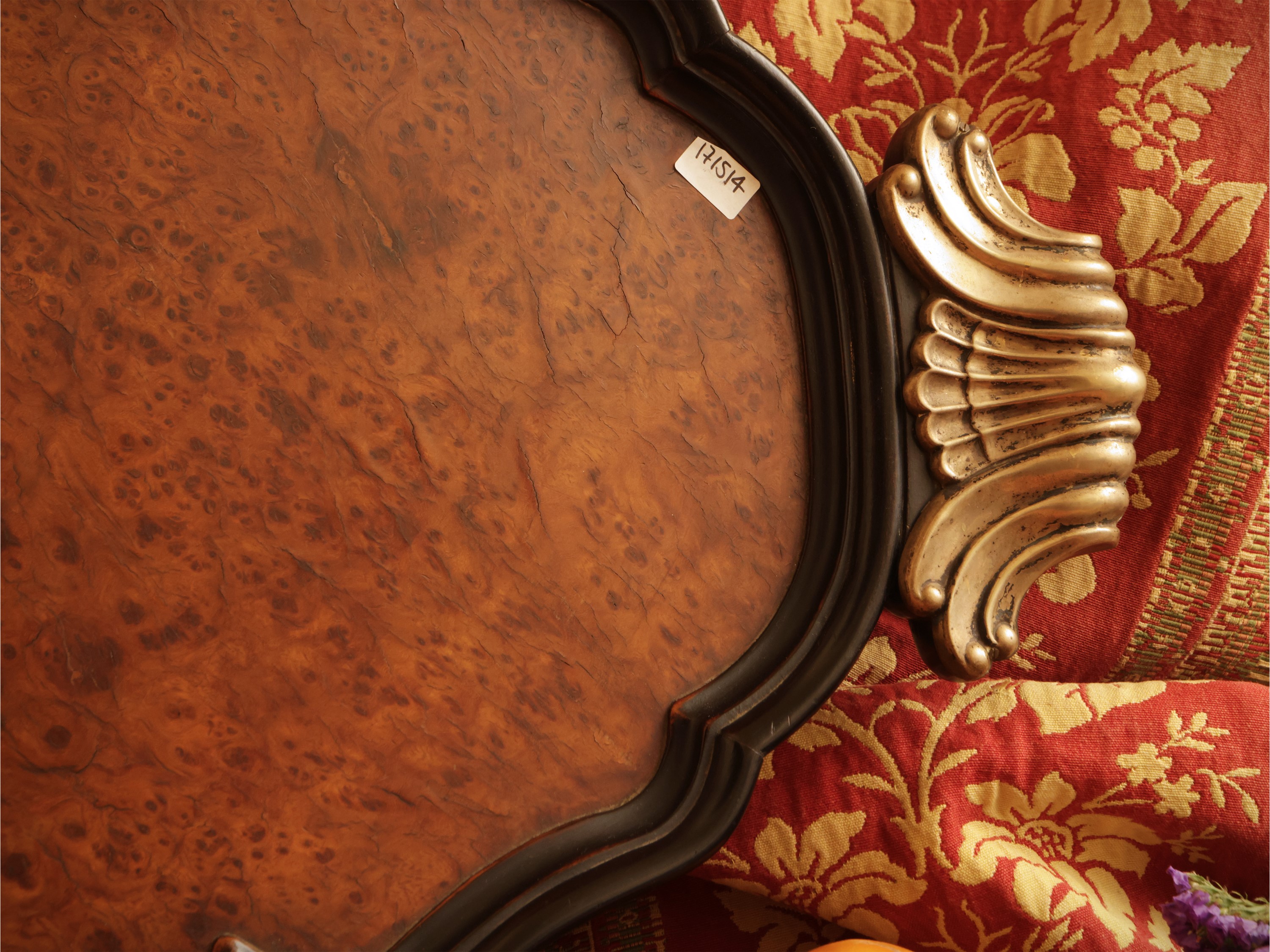 Vassoio Art Déco, radica e argento, cm 39x69