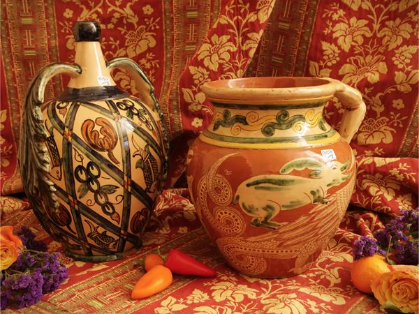 Two enamelled terracotta vases, San Zeno