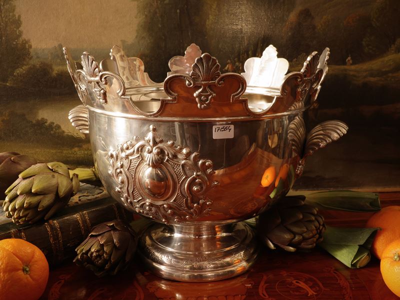 Importante rinfrescatoio per calici in argento 925, Messulam Milano