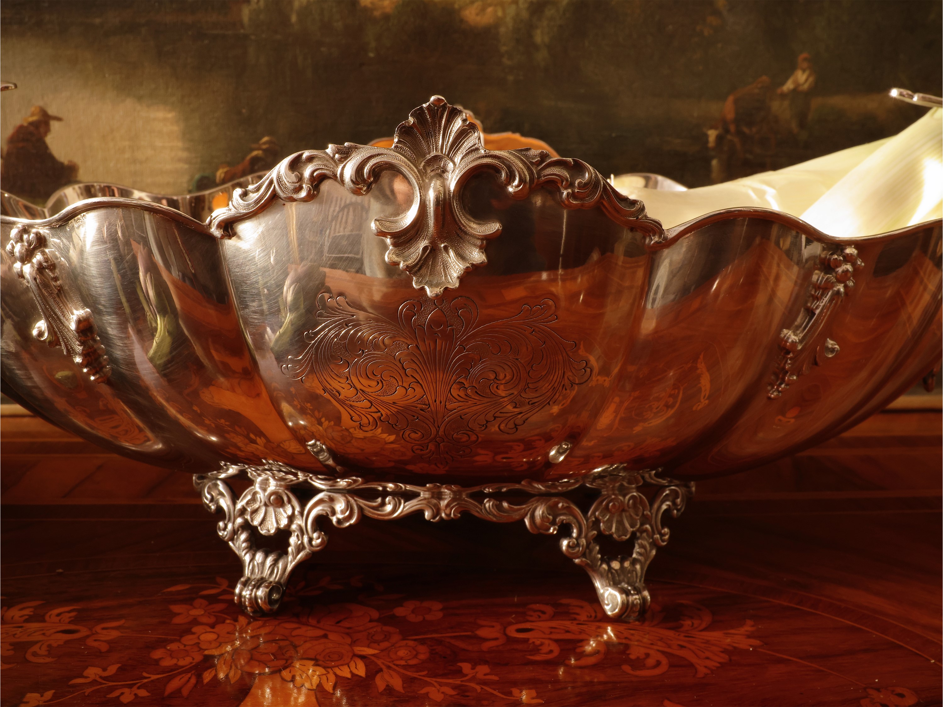 Centrotavola a navicella in argento, Angelo Schiavon Treviso