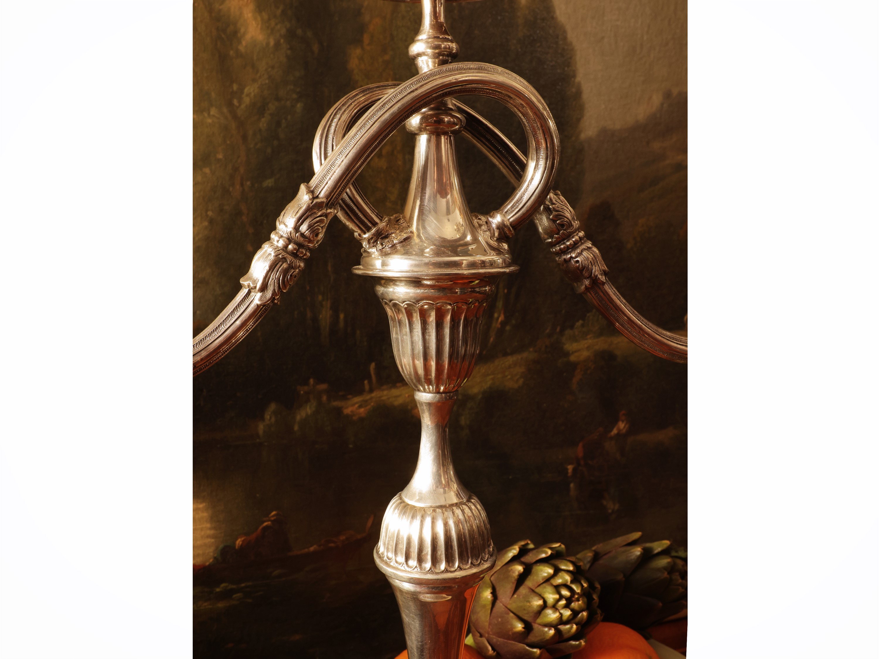 Coppia di importanti candelabri in argento sterling 925, Argenteria Topazio