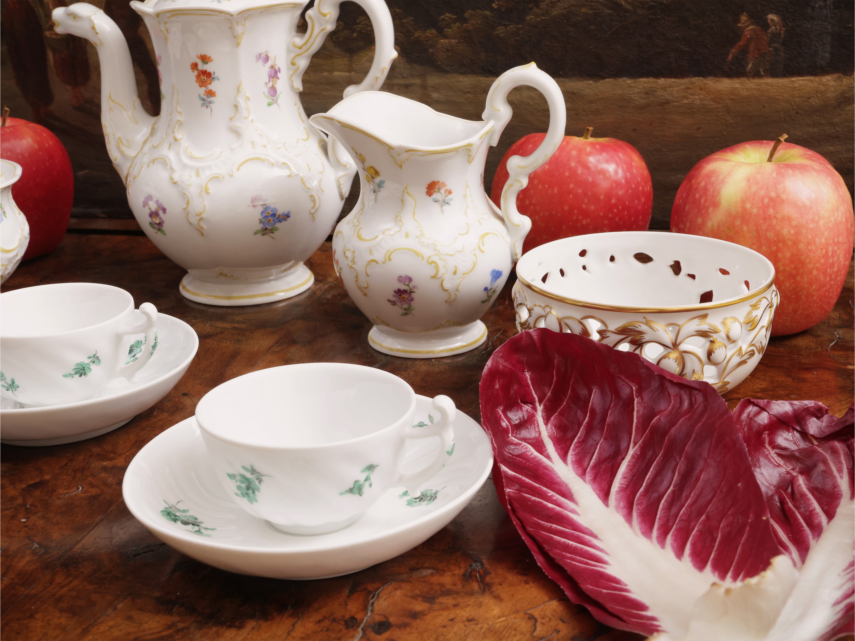 Meissen, Assortimento di accessori per servire il caffè con tazzine e set completo