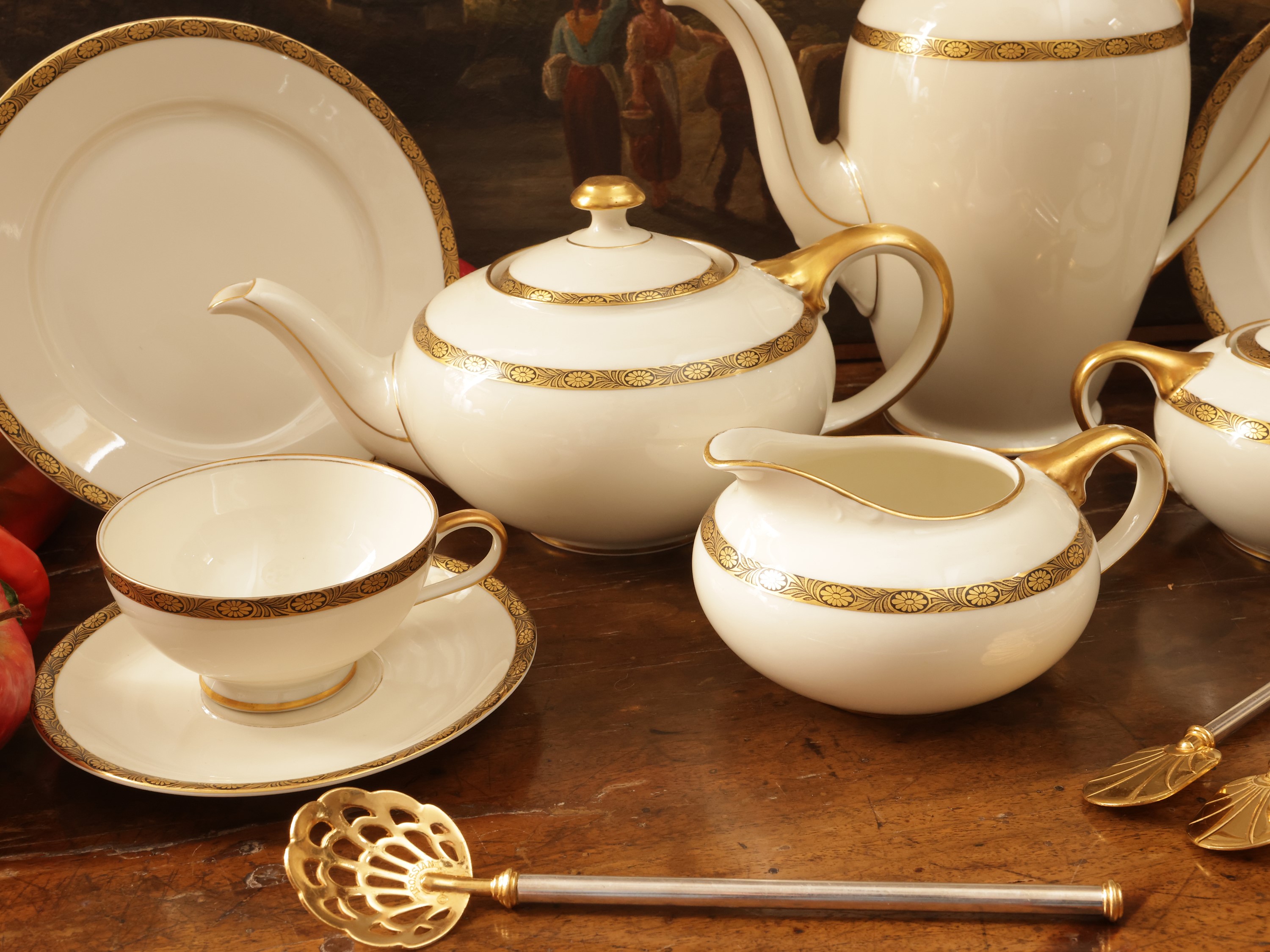 Set per servire la colazione, 8 tovagliette in paglia e servizio da tè Rosenthal