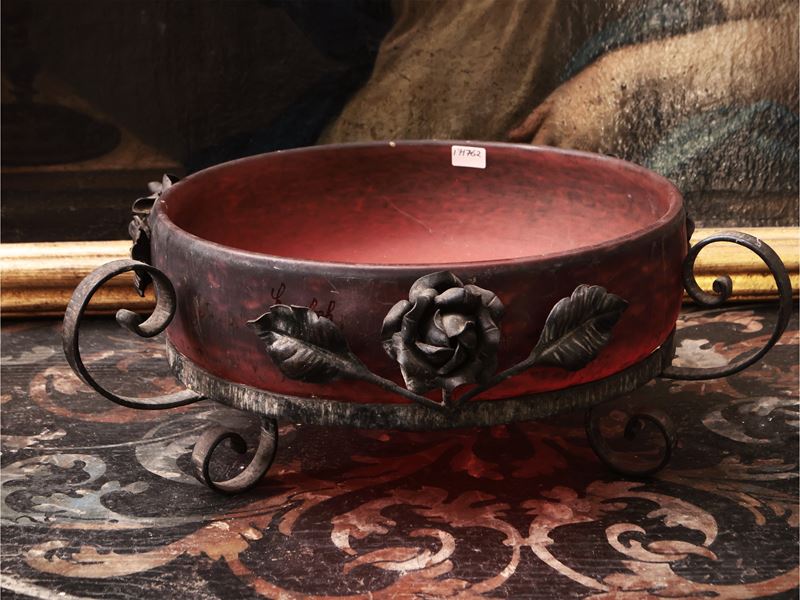 Grande Fioriera Centrotavola in Vetro di Gusto Art Nouveau