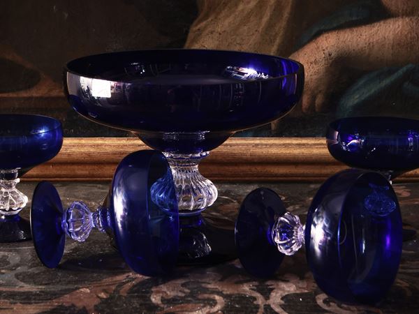 Set da macedonia in vetro blu