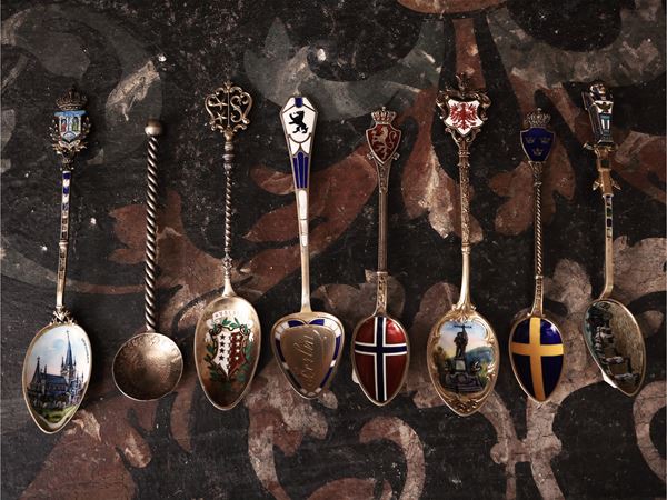Collection of collection spoons in silver