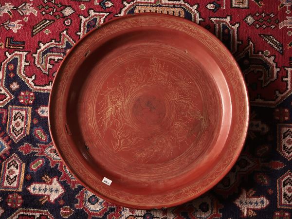 Grande piatto in legno smaltato rosso