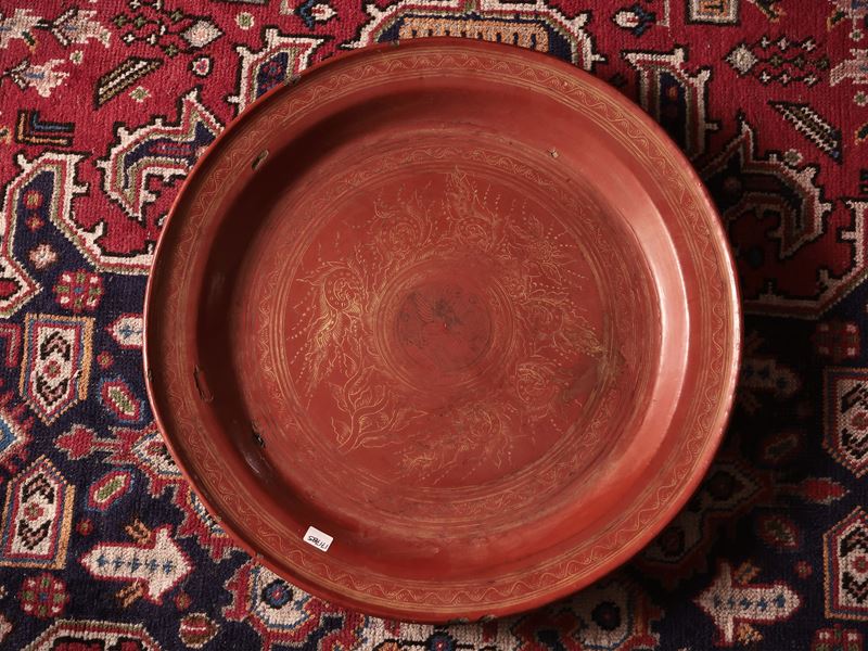 Grande Piatto in Legno Smaltato Rosso