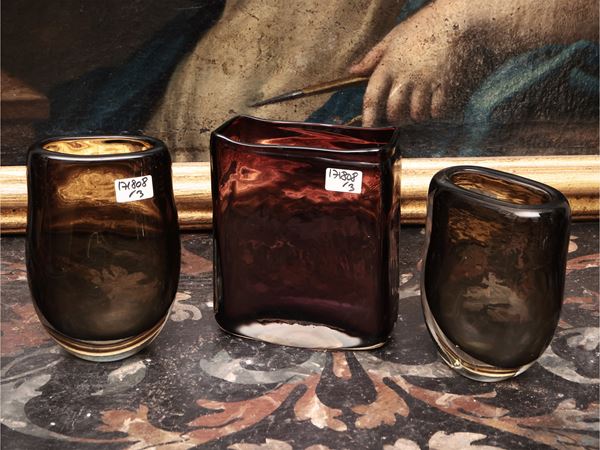 Coppia di piccoli vasi in vetro pesante, Henry Dean