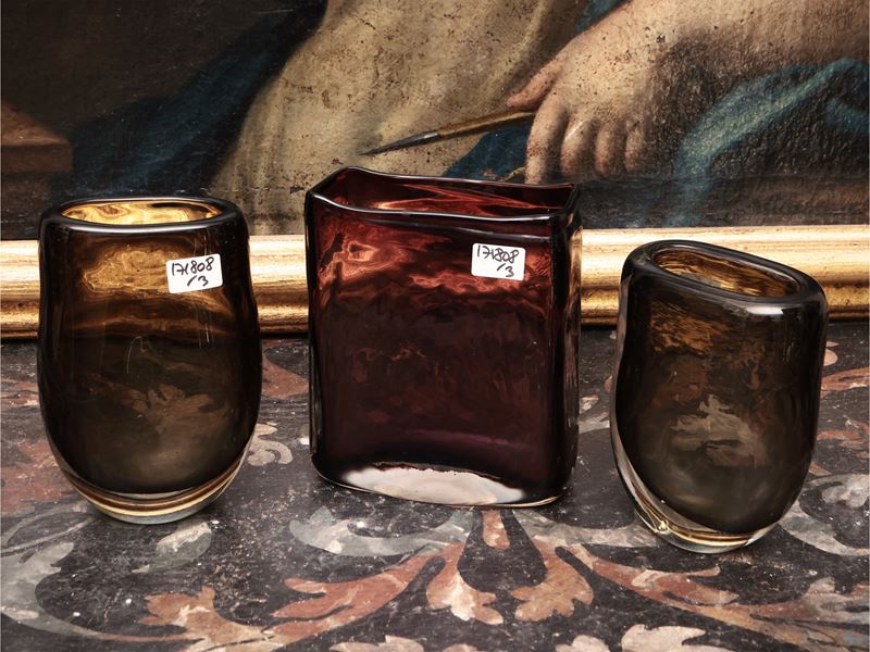Coppia di Piccoli Vasi in Vetro Pesante, Henry Dean