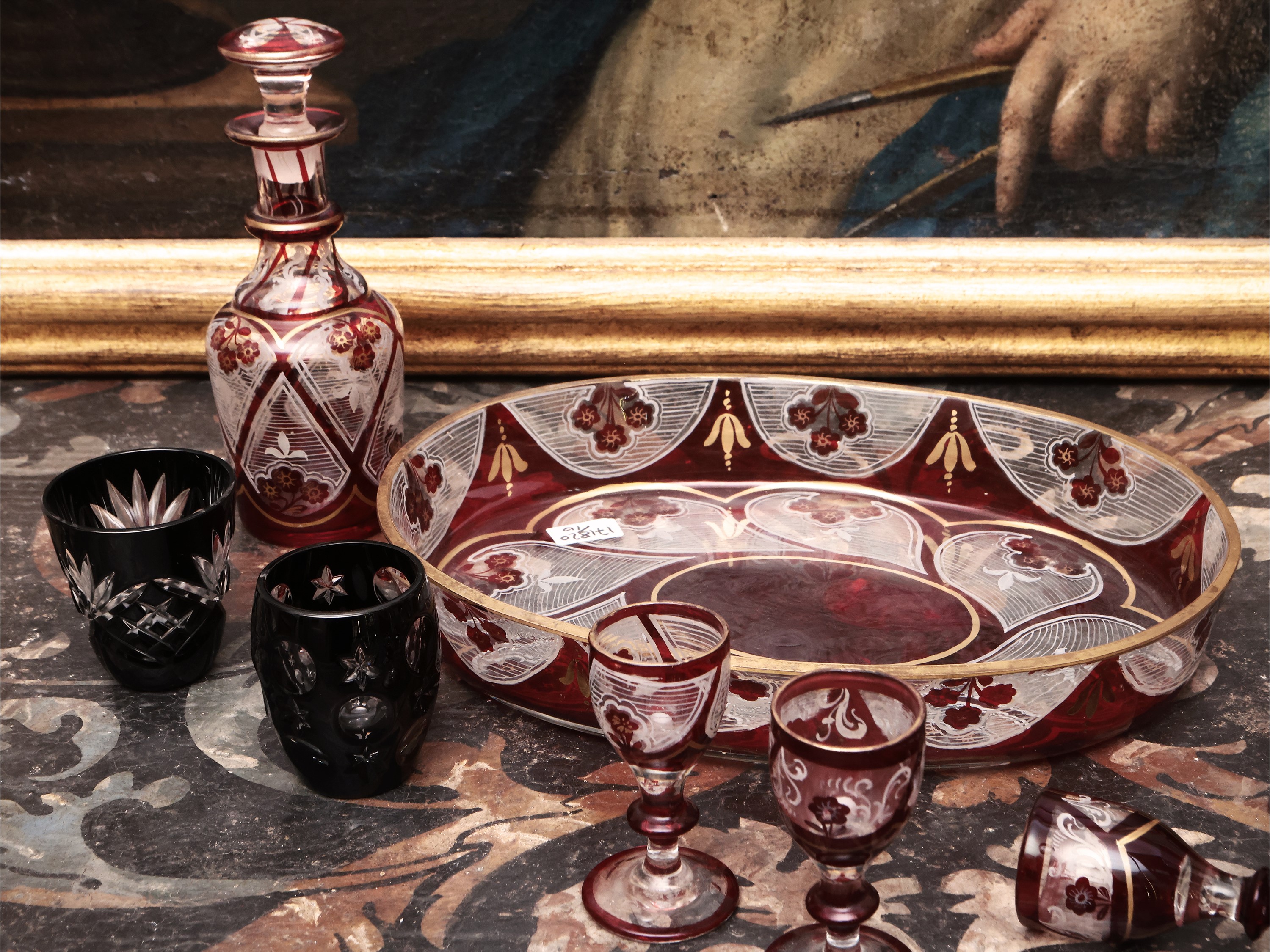 Set da Liquore in Vetro Molato Color Rubino