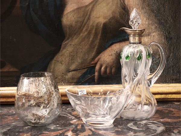 Caraffa in vetro soffiato e argento