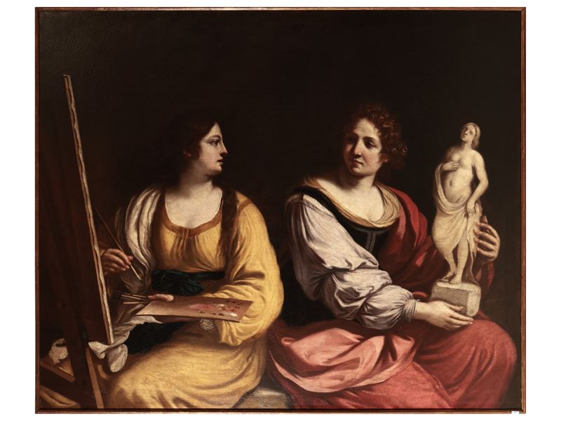 Seguace di Giovanni Francesco Barbieri, Detto Guercino - Allegoria della Scultura e della Pittura