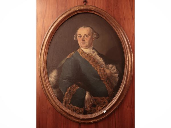 Scuola piemontese del XVIII secolo - Ritratto di gentiluomo in giacca azzurra e merletti