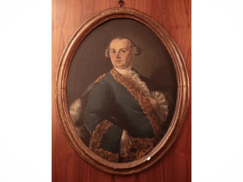 Scuola Piemontese del XVIII Secolo - Ritratto di Gentiluomo in Giacca Azzurra e Merletti