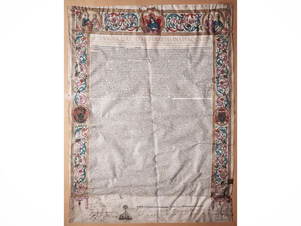 Documento e stampa e miniato su pergamena, Paulus Papa V