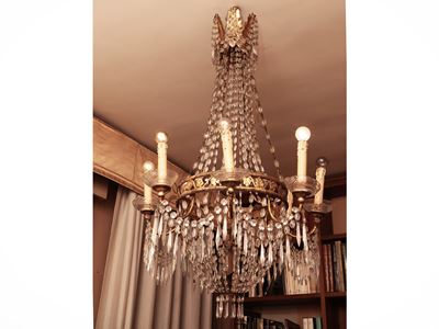 Lampadario a Paniere in Tole Dorata