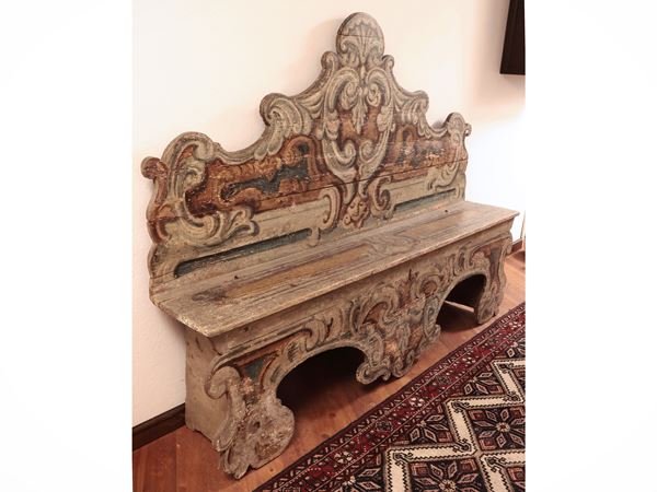 Panca in legno tenero dipinto