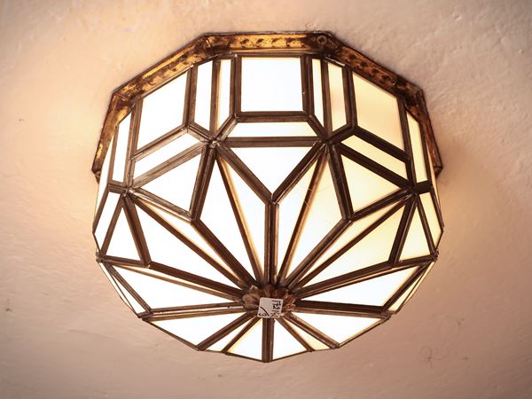 Pair of Cathedral Glass ceiling lamps