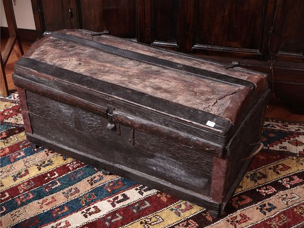 Baule da viaggio in quercia, pelle e ferro