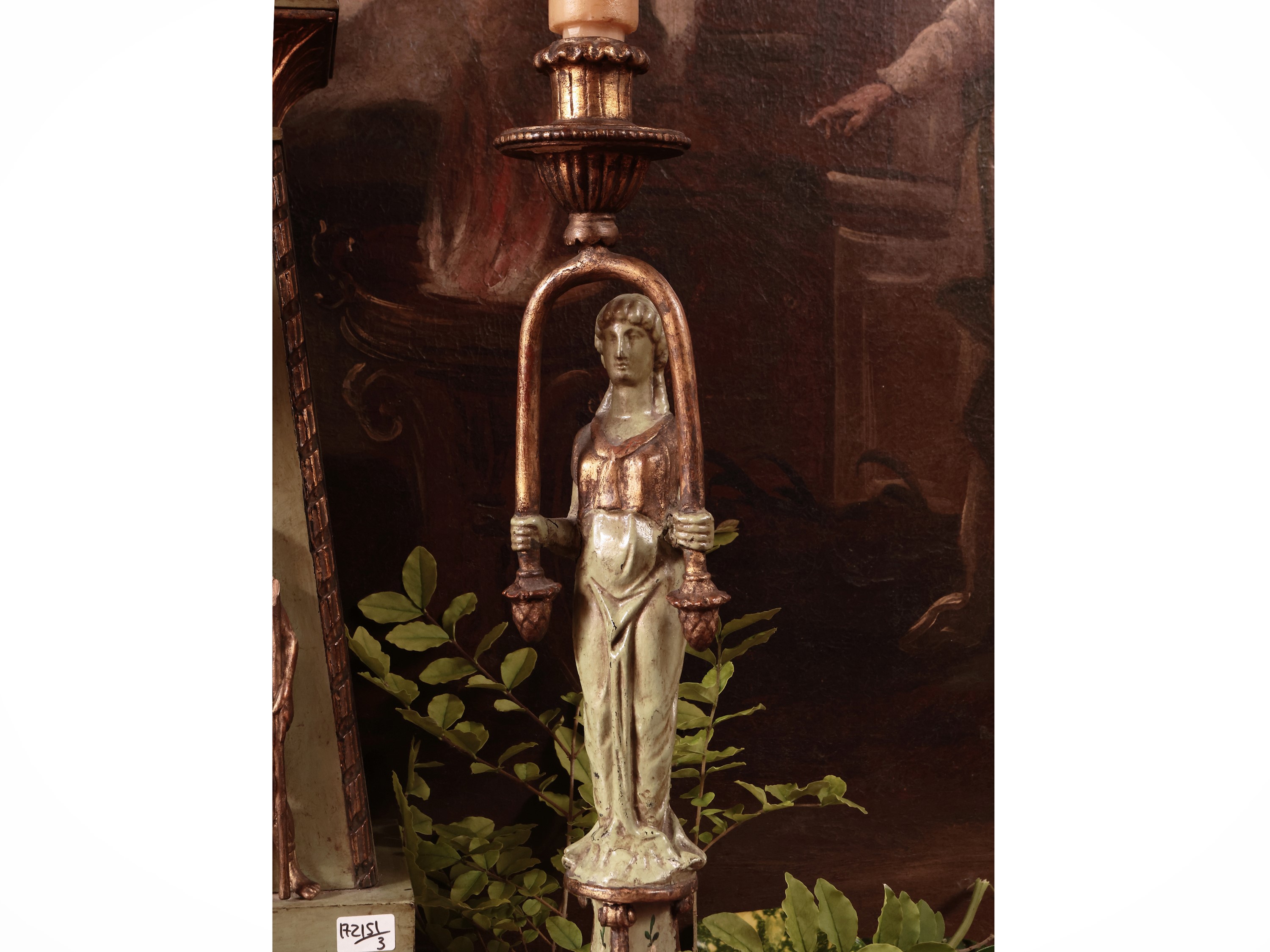 Trittico da Camino in Legno Laccato Verde Acqua in Stile Retour D'egypt