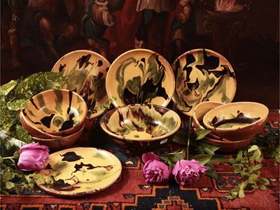 Set Rustico da Insalata in Terracotta Invetriata a Colaggio