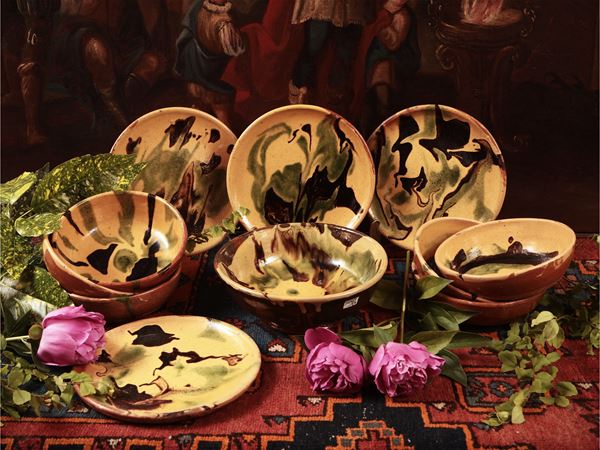 Set rustico da insalata in terracotta invetriata a colaggio