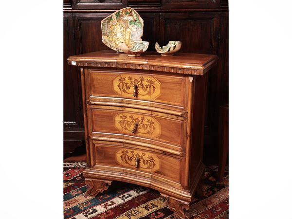 Walnut bedside table, cylliege and other essences