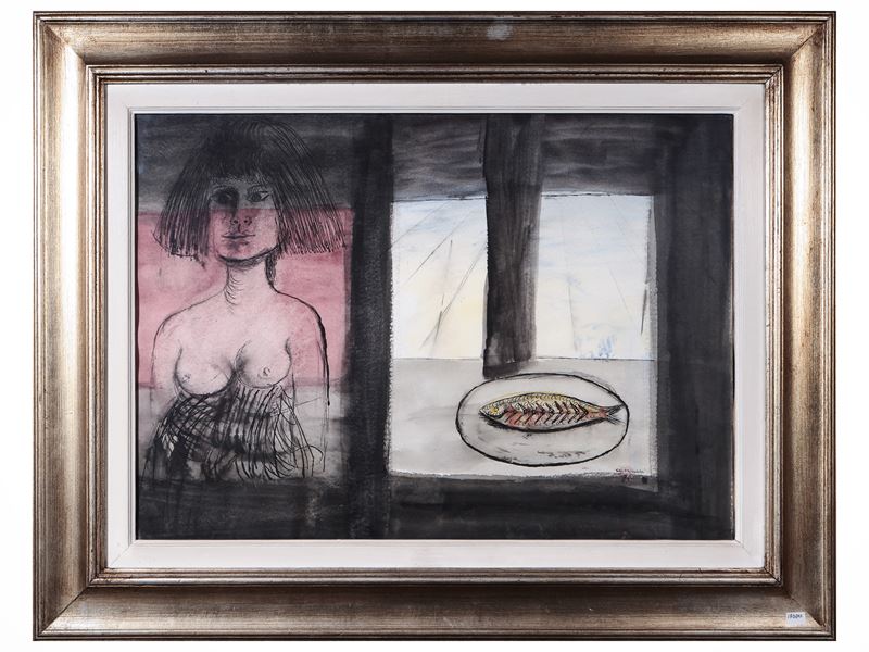 Bruno Cassinari - Figura e natura morta (1971), gouache su carta