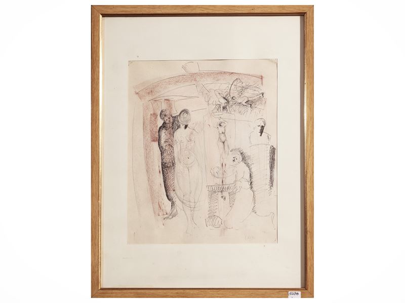 Studio di figure, tecnica mista su carta, firmato