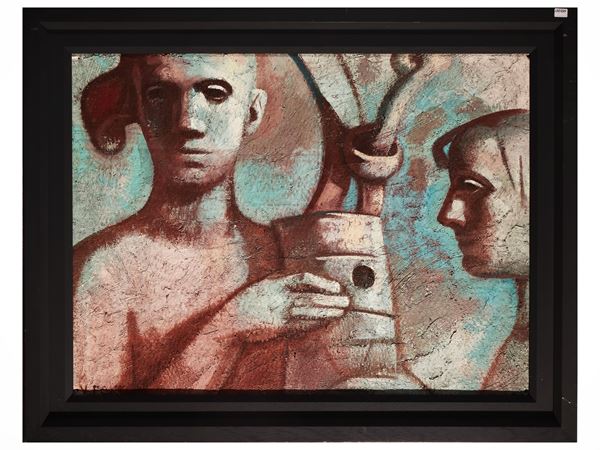 Viktor Ferraj : Composizione con figure  - Asta Una villa a Mantova: Arredi antichi e Arte contemporanea - Maison Bibelot - Casa d'Aste Firenze - Milano