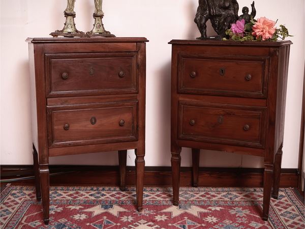 Pair of walnut bedside tables