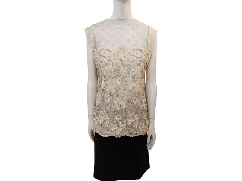 Emilio Pucci - Blusa in Tulle e Paillettes Color Panna