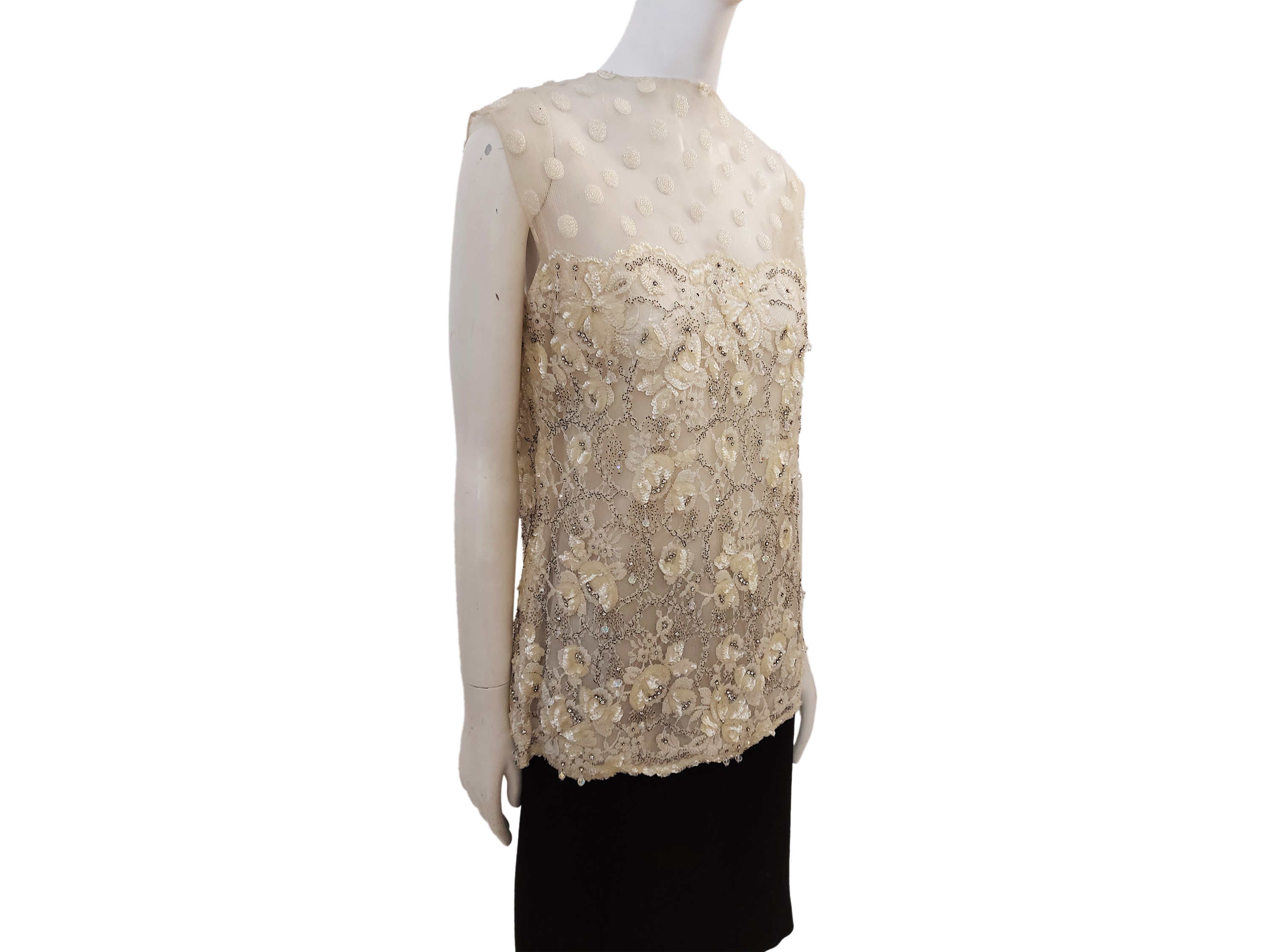 Emilio Pucci - Blusa in Tulle e Paillettes Color Panna