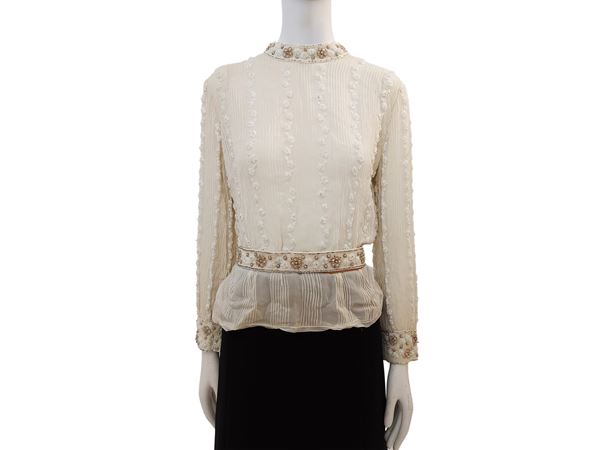 Panna silk chiffon shirt with bead and sequin decoration